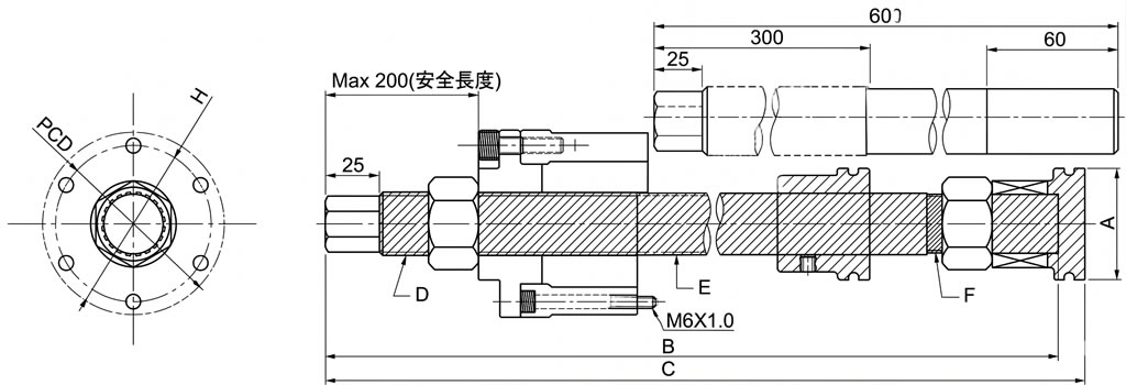 檔料桿工程圖與安裝尺寸標註